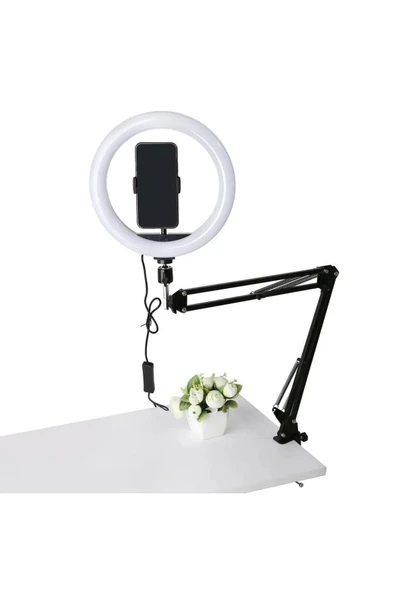 SMAYLİNG Esnek Masaüstü Sıkıştırmalı Tiktoker Ring Light Makeup Led Selfie Yayın Işığı 14 Inç + Stand Lüx - 4
