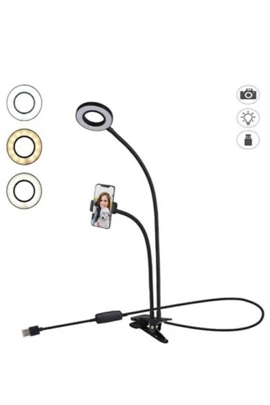 SMAYLİNG Mobil Telefon Tutucu Standı Uzun Kol Esnek Masaüstü Fotoğraf 3 Modları Kısılabilir Led Selfi Işığı - 4