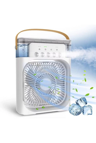 SMAYLİNG Taşınabilir Su Püskürtmeli Masa Üstü Fan 600 ml Hazne 7 Renk LED Işık Zaman Ayarlı Buz Eklenebilir - 1