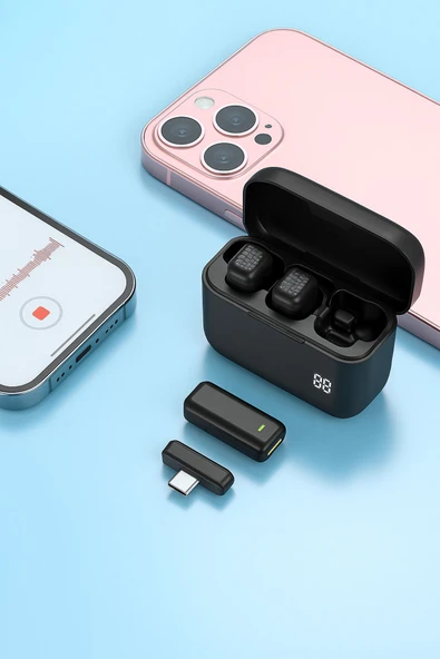 SMAYLİNG Kablosuz Yaka Mikrofonu iOS Android Uyumlu Şarjlı 12 Saat Kullanım Gürültü Önleyici typ-c - 3