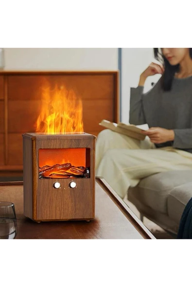 SMAYLİNG Ultrasonik Hava Nemlendirici Şömine Görünümlü Işıklı Aromaterapi Aroma Difüzör 3 LT Kapasite - 6