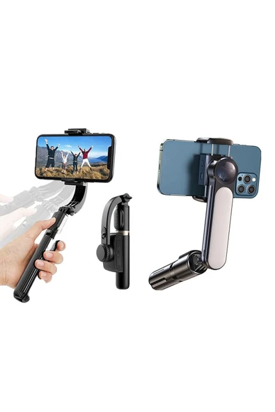 SMAYLİNG Gimbal Mini Stabilizatör Dolgu Işıklı Selfie Çubuk Tripod Kumandalı Sabitleyici Video Fotoğraf Çekim