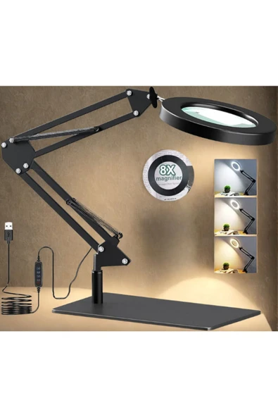 SMAYLİNG 3 Renk Modlu Kısılabilir LED Büyüteçli Masa Lambası – Okuma, El İşi, Tamir ve Hobi Işığı - 7