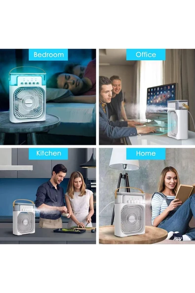 SMAYLİNG Taşınabilir Su Püskürtmeli Masa Üstü Fan 600 ml Hazne 7 Renk LED Işık Zaman Ayarlı Buz Eklenebilir - 5