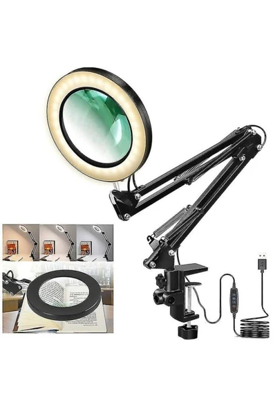 SMAYLİNG Katlanabilir büyüteçli LED lamba büyüteç masa lambası 3 renk modları 10 seviye Işık Mercek