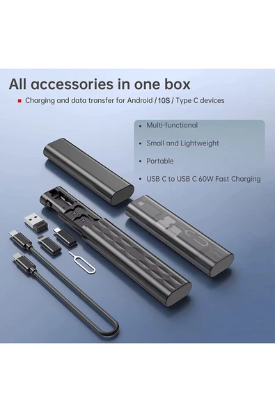 SMAYLİNG 7in1 Seyahat Seti  Type-C to Type-C Kablo,  Kart Yuvası,  Usb/Mikro/Lightning Port, Sim Kart İğnesi - 5