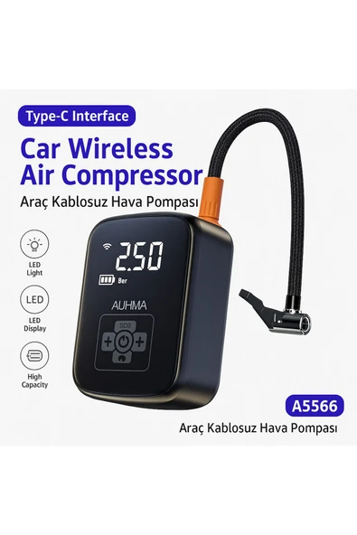 SMAYLİNG Kablosuz Dijital Hava Kompresörü | 4000 mAh Powerbank | 5 Modlu Şişirme Pompası - 7