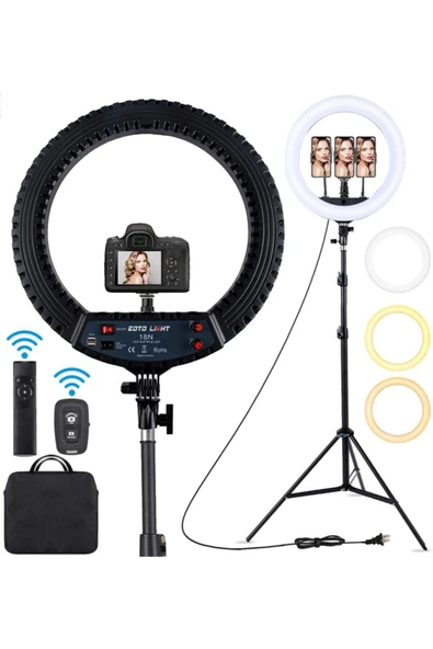 SMAYLİNG Standlı 18 Inç Led Halka Işık Portre Kısılabilir Makyaj Selfie Halka Işık T.çantası Ve Bt Kumanada