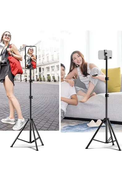 SMAYLİNG Bluetooth Kumandalı 210 Cm Tripod Telefon Tutuculu Selfie Çubuğu Telefon, Kamera Ve Lamp Tripodu - 6