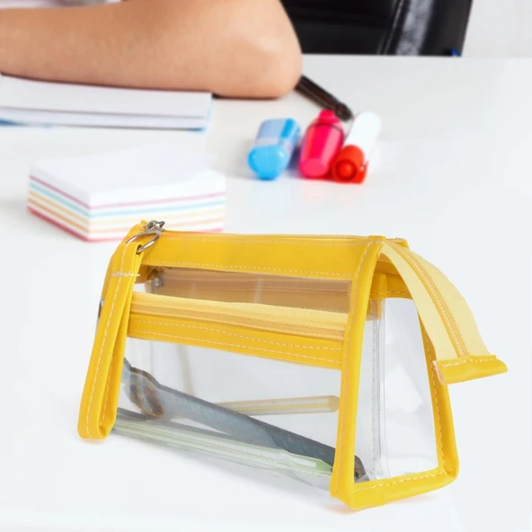 VUKI KALEM CANTASI 3 BOLME DERI+PVC SAR VK-0119-05 ürün görseli