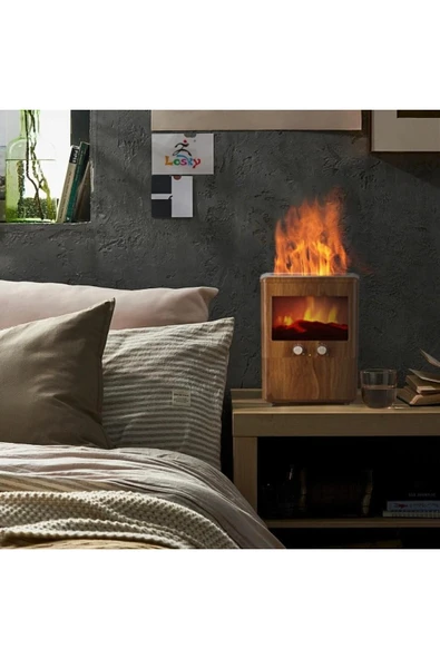 SMAYLİNG Ultrasonik Hava Nemlendirici Şömine Görünümlü Işıklı Aromaterapi Aroma Difüzör 3 LT Kapasite - 3