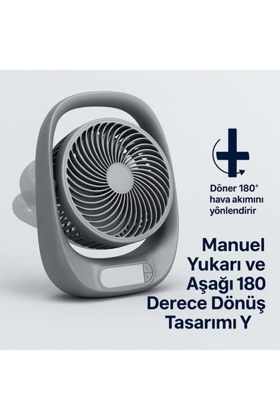 SMAYLİNG Şarjlı Masaüstü Fan – LED Işıklı, 3 Kademeli Hız, 180° Ayarlanabilir Başlık, Sessiz ve Taşınabilir - 6