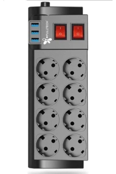 SMAYLİNG Termal Akım Korumalı 8'li Grup Priz, Isıya Karşı Dayanıklı, 8xPriz 3 x USB - 2 Metre Kablo Uzunluğu - 3