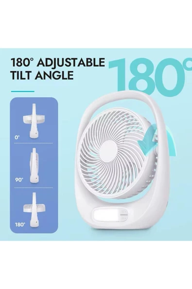 SMAYLİNG Şarjlı Masaüstü Fan – LED Işıklı, 3 Kademeli Hız, 180° Ayarlanabilir Başlık, Sessiz ve Taşınabilir - 4