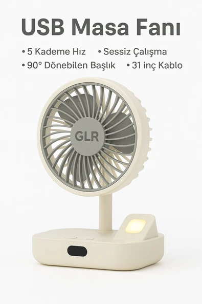 SMAYLİNG USB Masa Fanı Sessiz 5 Kademeli Mini Fan Gece Lambalı Taşınabilir Masaüstü Fan - 6