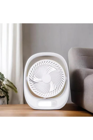 SMAYLİNG Şarjlı Masaüstü Fan – LED Işıklı, 3 Kademeli Hız, 180° Ayarlanabilir Başlık, Sessiz ve Taşınabilir