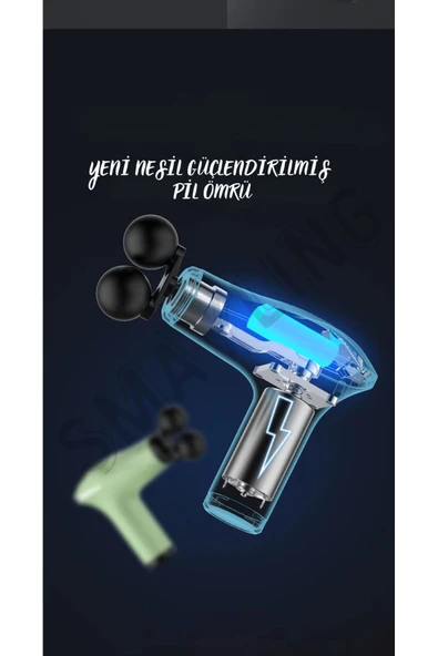 SMAYLİNG Çift Başlıklı Taşınabilir Masaj Tabancası 6 Hız Kademeli Derin Kas Rahatlaması - 5