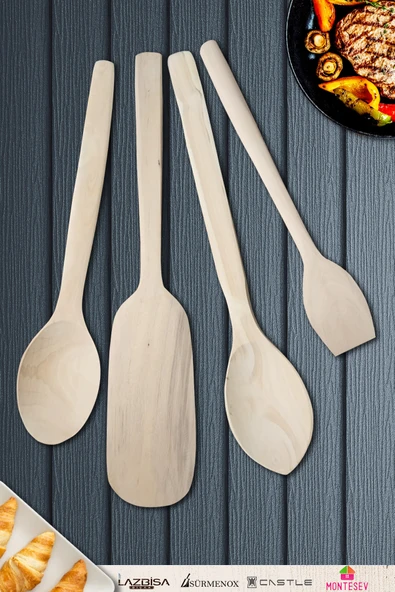Doğal Şimşir Ağacı Ahşap Tahta Kaşık Spatula Seti Ağaç Kaşık (4lü Set) - 1