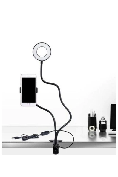 SMAYLİNG Mobil Telefon Tutucu Standı Uzun Kol Esnek Masaüstü Fotoğraf 3 Modları Kısılabilir Led Selfi Işığı - 7