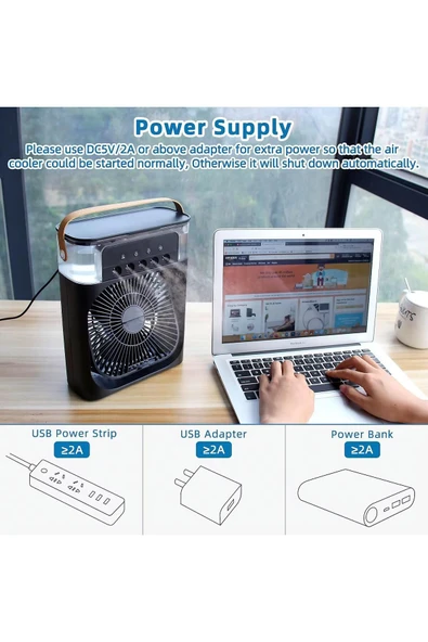 SMAYLİNG Taşınabilir Su Püskürtmeli Masa Üstü Fan 600 ml Hazne 7 Renk LED Işık Zaman Ayarlı Buz Eklenebilir - 5