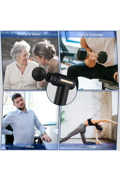 SMAYLİNG Darbeli Titreşim Şarjlı 4 Başlıklı Masaj Tabancası Rahatlatıcı Masaj Aleti Kas Sporcu Egzersiz Aleti - 5