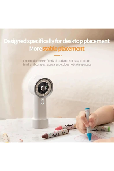 SMAYLİNG Taşınabilir Mini El Fanı, Şarjlı, 3 Kademeli Rüzgar, Masa/El Tipi, Beyaz, Sessiz ve Kompakt - 6