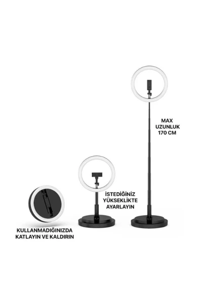 SMAYLİNG Teleskopik Halka Lamba Ring Light Taşınabilir Katlanır Selfie Işığı Makeup Led Tripod Işık - 6