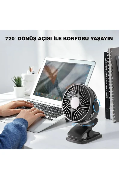 SMAYLİNG Şarj Edilebilir Mandallı Mini Vantilatör – 3 Kademeli Sessiz Masa Fanı - 4