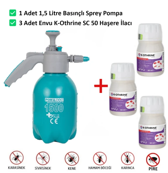 Envu K-othrine Sc50 50ml Haşere İlacı Ve 1,5LT Basınçlı Pompa Hamam Böceği, Kalorifer Böceği, Pire, Kene, Tahtakurusu, - 3