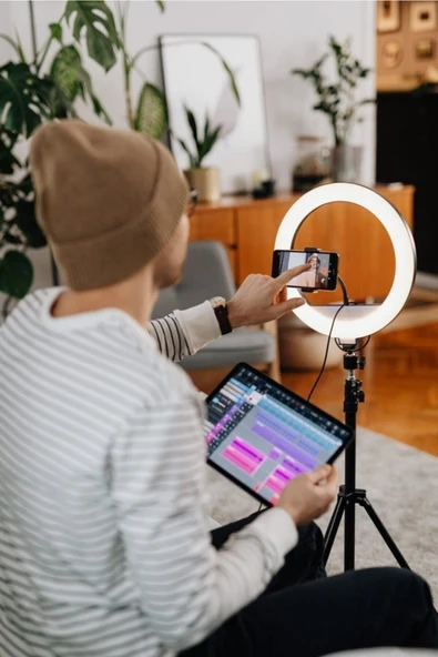 SMAYLİNG 10ınç Youtuber Led Işıklı Tripod Selfie Makyaj Işığı Sürekli Ring Light 26cm 2.1 M Ayaklı Tripot - 8