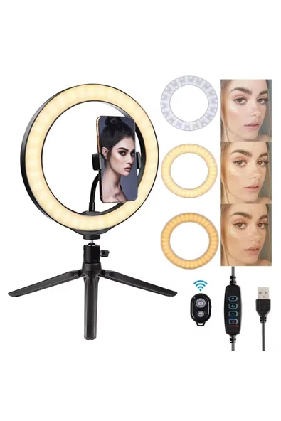 SMAYLİNG Bluetooth Kumandalı 10 İnç LED Tripodlu Makyaj ve Video Işığı Telefon Tutucu + Uzaktan Kumanda Işığı - 3