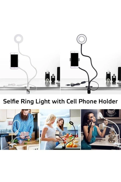 SMAYLİNG Mobil Telefon Tutucu Standı Uzun Kol Esnek Masaüstü Fotoğraf 3 Modları Kısılabilir Led Selfi Işığı - 2
