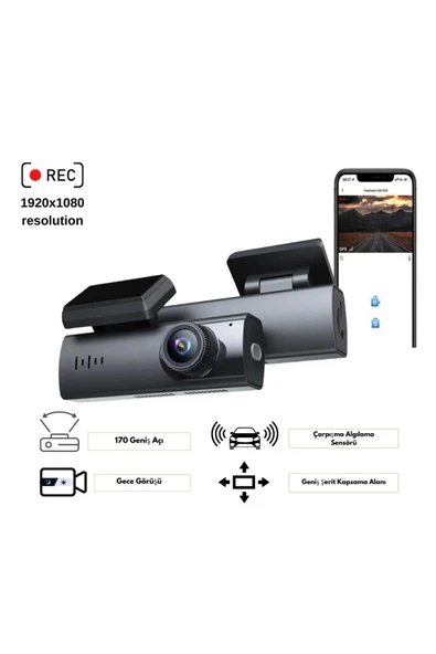SMAYLİNG 1080P Araç Kamera Wifi+Dvr 3MP Gece Görüş 30Fps Sürüş Güvenliği Sarsıntı Sensörü BLM65