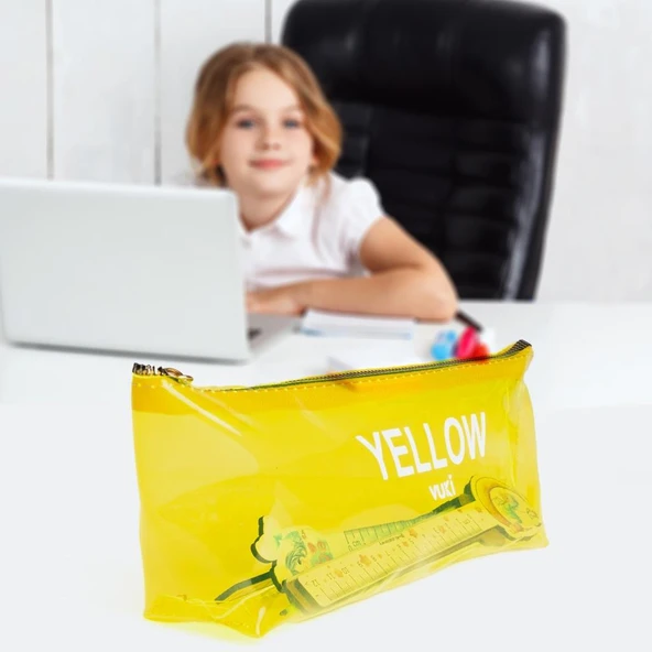 VUKI SEFFAF KALEM CANTASI UCGEN SARI VK-0115-05 ürün görseli