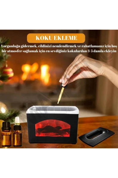 SMAYLİNG Şömine Görünümlü Hava Nemlendirici Aromatik Oda Kokusu 270 ml Difüzörü Buhar Makinesi - 5