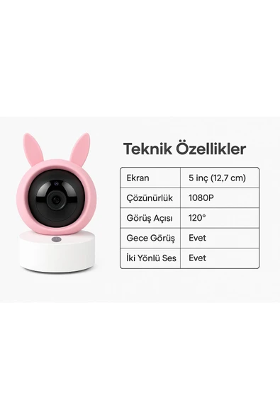 SMAYLİNG WiFi Bebek Kamerası 5 inç Ekranlı – 1080P HD, Tuya App, Gece Görüş, Hareket & Ses Algılama - 2