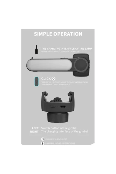 SMAYLİNG Gimbal Mini Stabilizatör Dolgu Işıklı Selfie Çubuk Tripod Kumandalı Sabitleyici Video Fotoğraf Çekim - 8