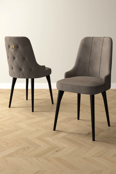Mabel Siyah Mermer Desen 80x132 Açılabilir Mdf Masa Yemek Odası Takımı, Mutfak Takımı 4 Adet Sandalye Cappucino - 3