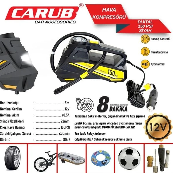 Carub Hava Kompresörü Dijital 150 Psi Siyah - 2