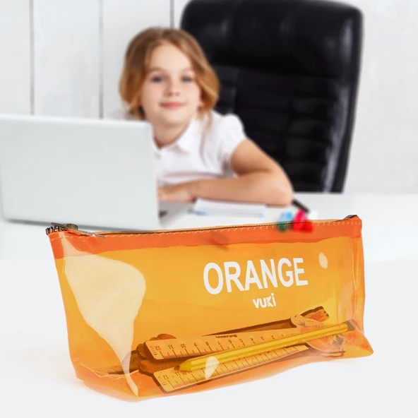 VUKI SEFFAF KALEM CANTASI UCGEN TURUNCU VK-0115-08 ürün görseli