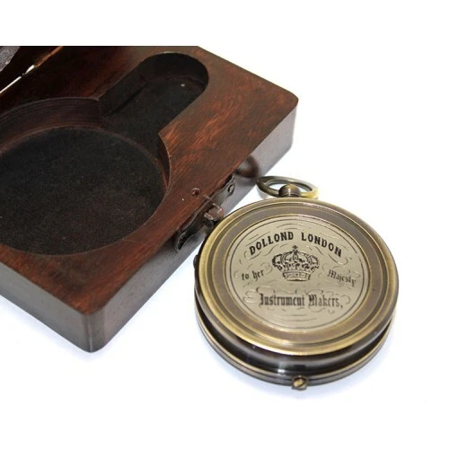 Ahşap Kutulu Üzeri Desenli Pirinç Pusula - Resim 2