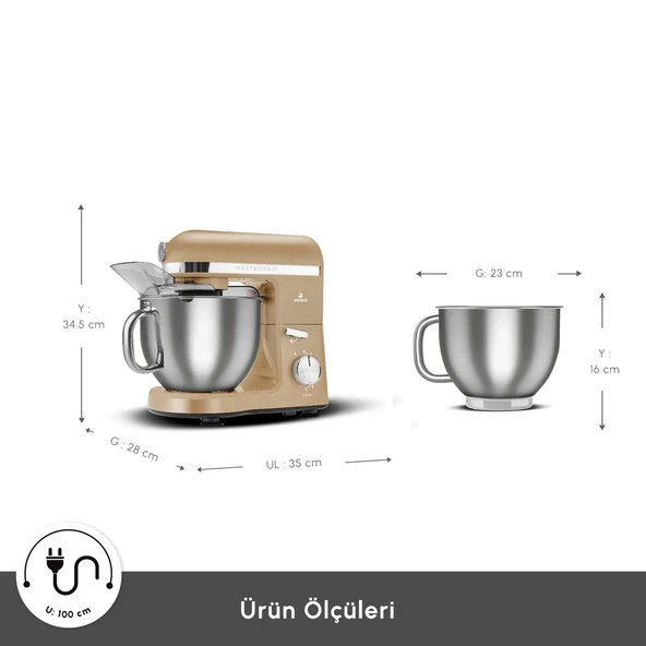 Karaca Mastermaid Chef Pro Çift Kollu Hamur Yoğurma Makinesi Mineral Gold 1750W 5L - 2