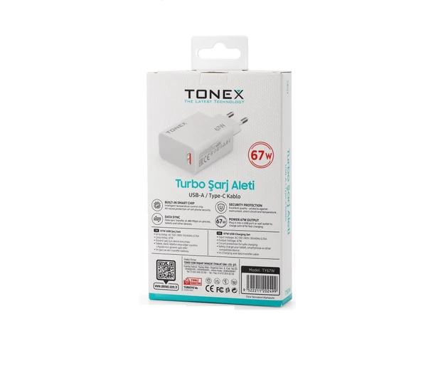Tonex 67W Turbo Başlık Usb Kablo Şarj Seti Turbo Şarj (Saniye Sayar) 67W 6A - TY67W - Resim 2