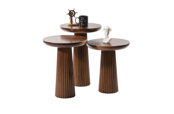 Mira Bohem Üçlü Ahşap Zigon Sehpa - Resim 4