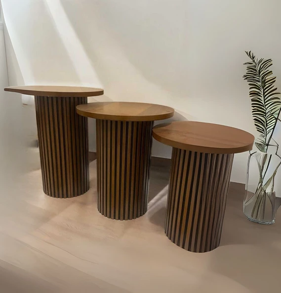 Savana İskandinav 3'lü Ahşap Zigon Sehpa - Resim 4