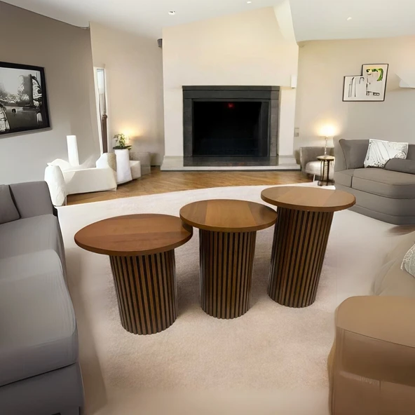 Savana İskandinav 3'lü Ahşap Zigon Sehpa - Resim 6