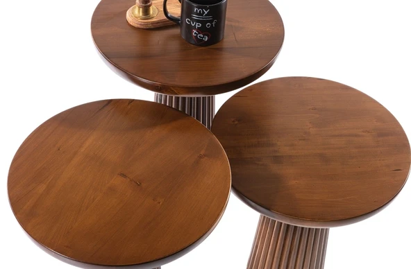 Mira Bohem Üçlü Ahşap Zigon Sehpa - Resim 6