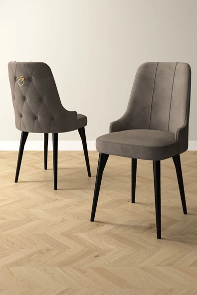 Mabel Siyah Mermer Desen 80x132 Açılabilir Mdf Masa Yemek Odası Takımı, Mutfak Takımı 6 Adet Sandalye Cappucino - 3