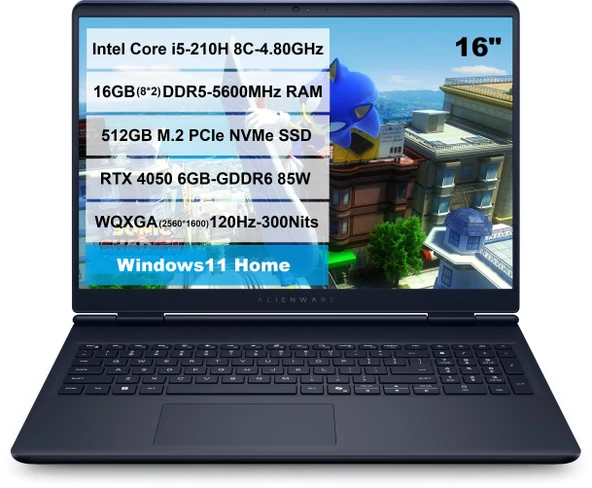 Dell Alienware 16 Aurora Intel Core 5-210H RTX4050 16GB RAM 512GB M.2 SSD 16" 2K WQXGA Windows11 Home AC16250 ürün görseli