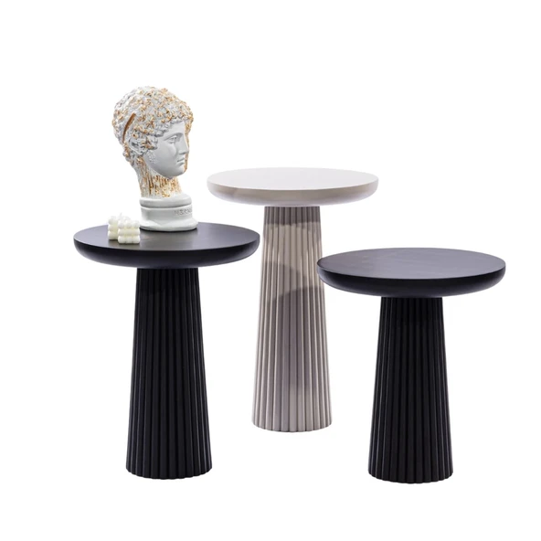 Mira Bohem 3'lü Ahşap Zigon Sehpa - Resim 5